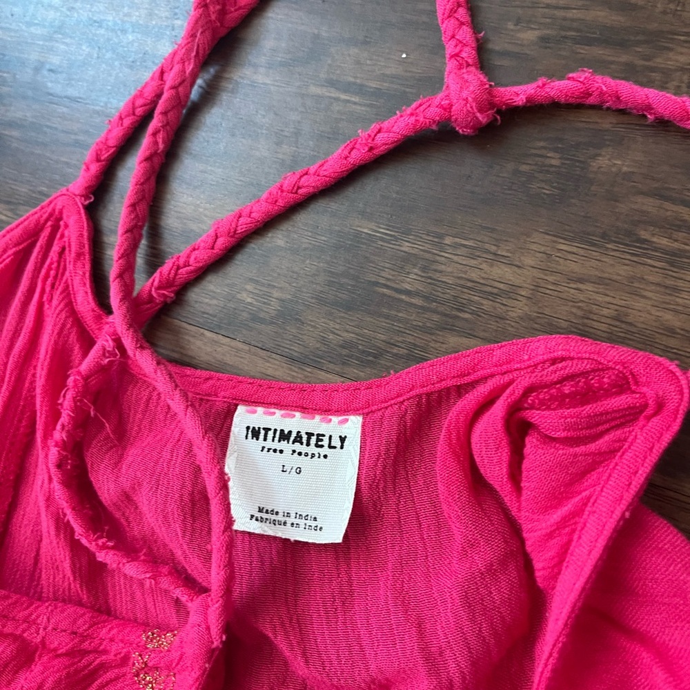 Intimately FREE PEOPLE Intimately Slip Dress Crinkled Gauze Tango Pink sz large - Picture 4 of 5